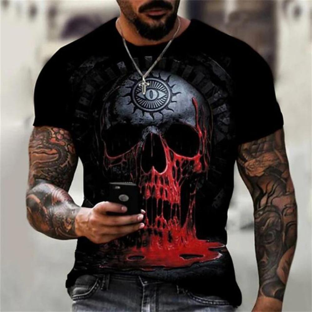Fashionable Skeleton Themed 3D Printed Men's Cool Street Round Neck Short Sleeved T-shirt