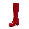 Silver Gold Knee High Boots Women 2024 Four Seasons 10cm Chunky Heels Shoes Square Toes Long Booties Big Size 48 Botas Mujer