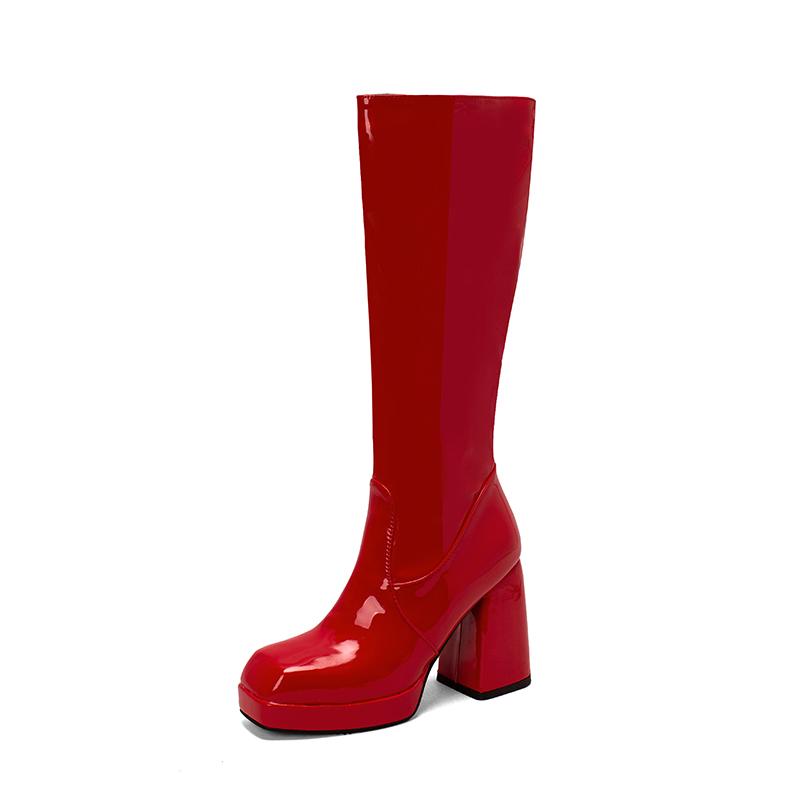 Silver Gold Knee High Boots Women 2024 Four Seasons 10cm Chunky Heels Shoes Square Toes Long Booties Big Size 48 Botas Mujer
