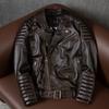 Vintage Biker Jacket Handmade Distressed Genuine Leather Coat for Men Big Size Notch Lapel Fall Outerwear