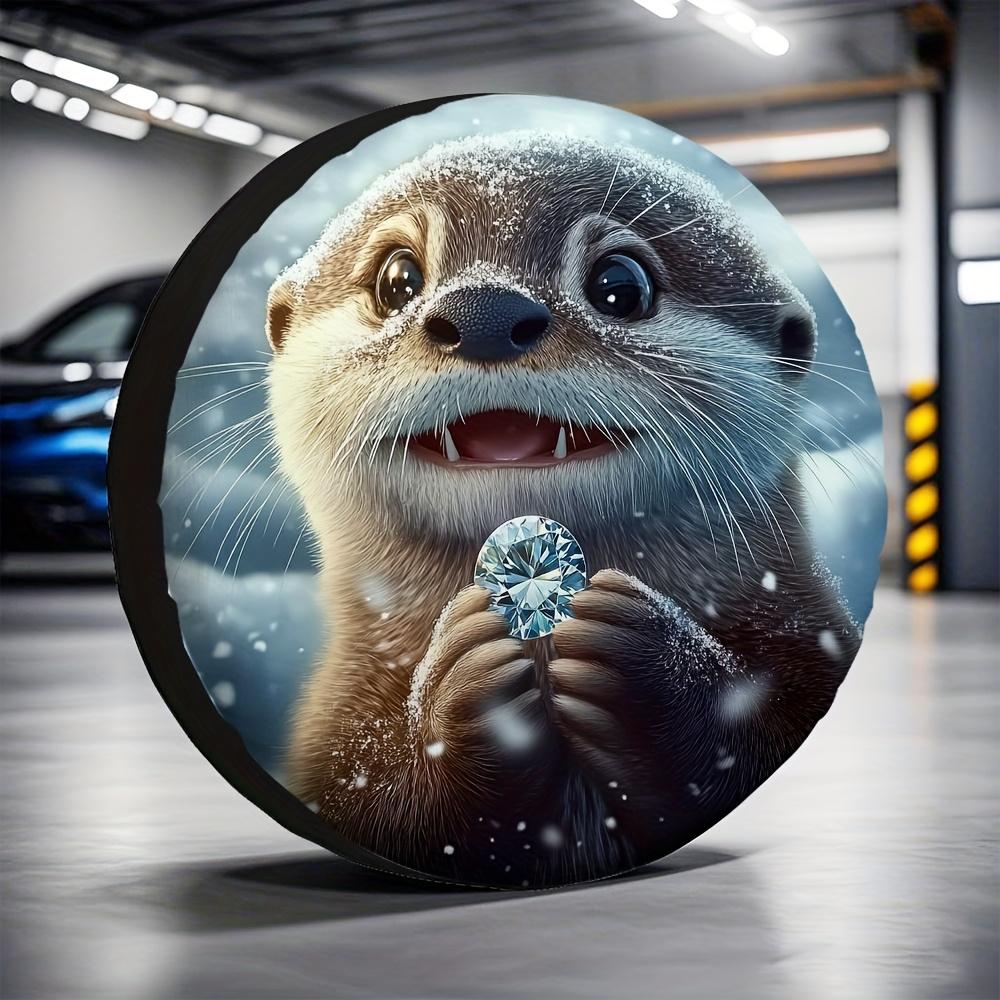 1pc, Car Tire Covers Charming Otter 100% Polyester,Without Electricity New Year Gifts Suitable For Mountain Parking