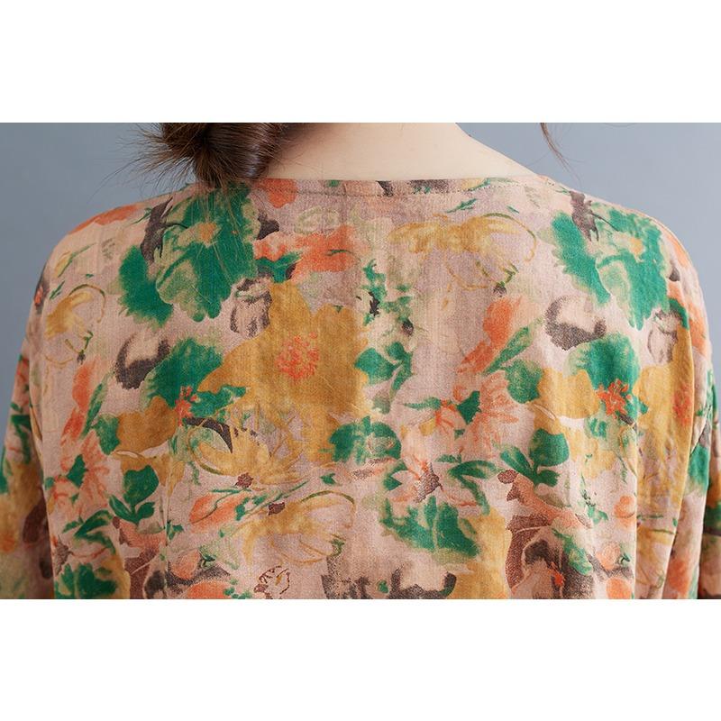 Dimanaf Vestido de Verano Talla Grande para Mujer Casual Largo Vintage Lino Suelto Básico Estampado Floral
