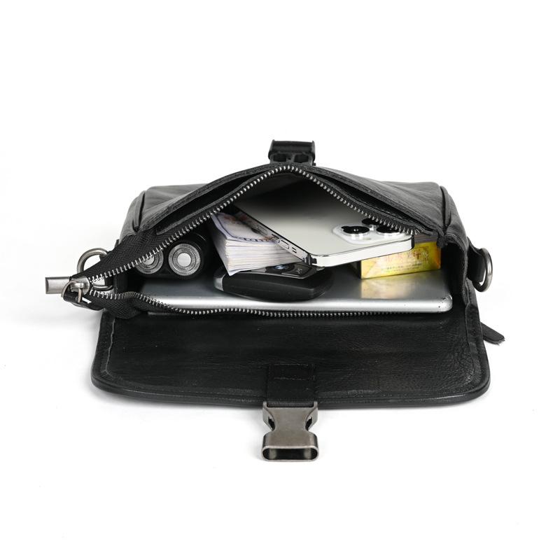 Men's Versatile Genuine Leather Messenger Bag, Vegetable-Tanned Cowhide Shoulder Bag, High-Quality Lightweight Small Square Bag