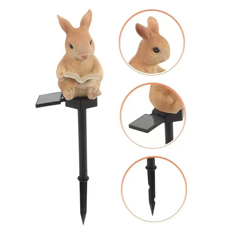 YZYOE Solar Rabbit Reading Garden Decorative Resin Cute Animal Ground Wireless Dusk to Dawn LED Light, Light, Light, Waterproof.