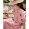 Johnature French Vintage Balloon Sleeve Crew Neck Dress Women Summer Korean Loose Casual Dresses