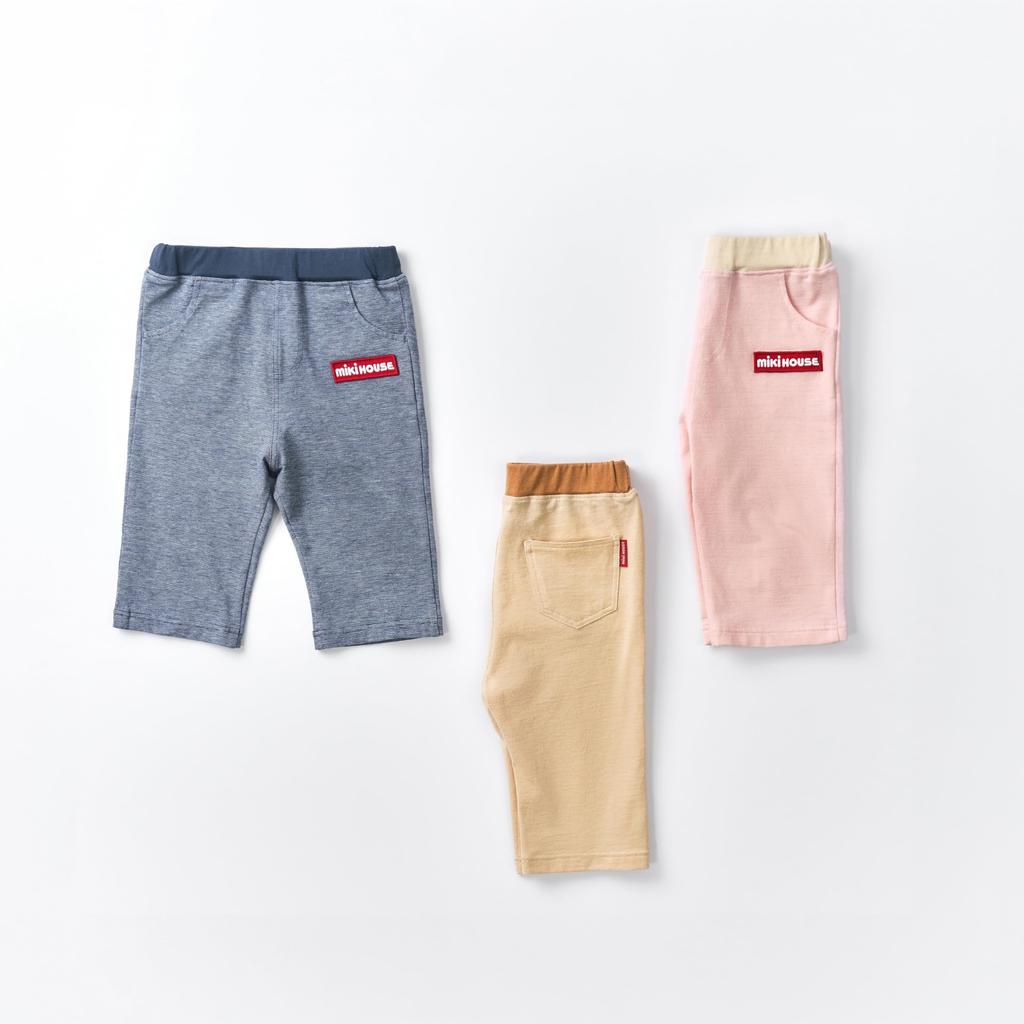 Für Jungen und für den Kindergarten und beige [Miki House] WEB-exklusive 3/4-Hose, Stretch, uni, Logo, Mädchen, Baby, Kinder, Kinderbekleidung,