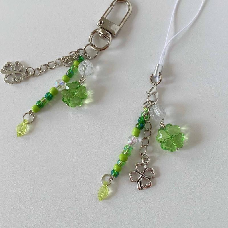 Sweet Grass Leaf Bead Charm Pendant Chain Phone Strap Pocket Keychain Strap Hangings Decoration for Key Bag Purse