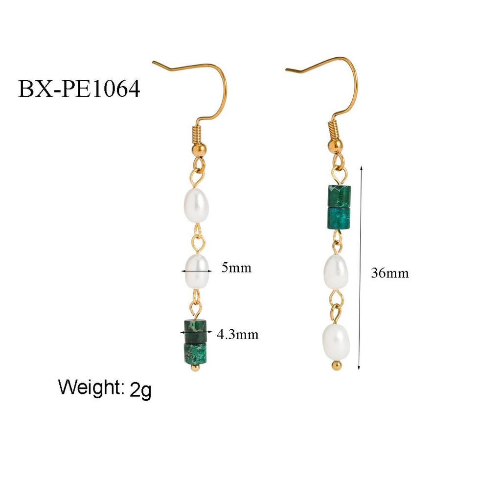 European and American Multicolor Natural Stone & Seed Bead Tassel Earrings, Stainless Steel Women's Accessory