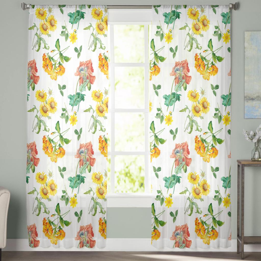 Sunflower Daisy Flower Window Treatment Tulle Modern Sheer Curtains for Kitchen Living Room the Bedroom Curtains Decoration