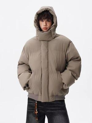 Retro American Style Winter Hooded Jacket: Warm, Thick, Solid Color, Trendy & Loose Fit
