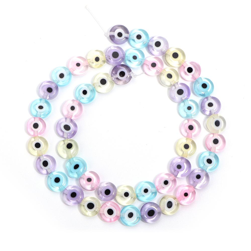 1 Strang 4 6 8 10mm Lampwork Flach Runde Perlen Mehrfarbig Böser Blick Lose Abstandhalter Glasperlen Für DIY Armband Anhänger Zubehör