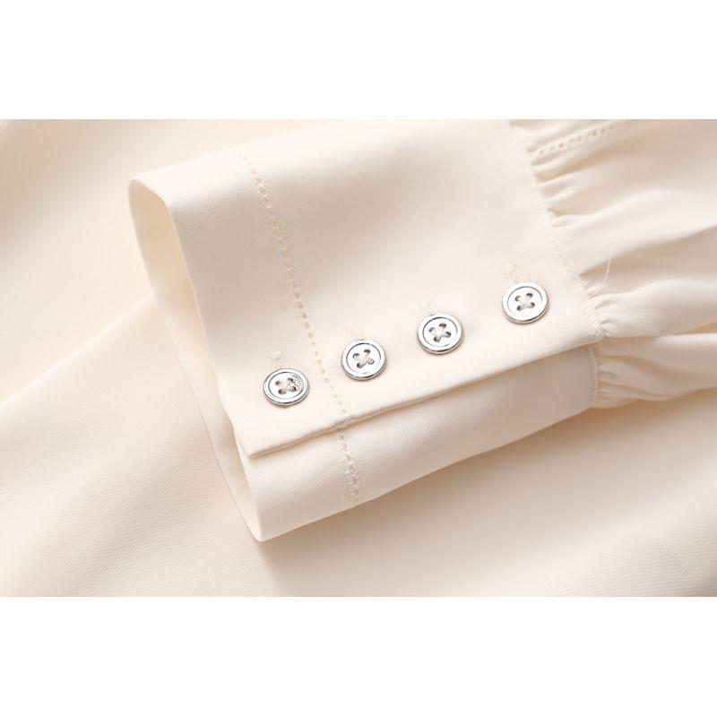 Recommend ~ Foreign Trade Original Order Elegant Pure Color Tied Satin Chiffon Shirt Women's Long Sleeve Cut Out Design Blouse Spring