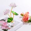 Kertari Crystal Lotus Artificial Flower Interior Ornament Lucky Charm K9 Crystal Glass Lotus Flower Metal Lotus Leaf Feng Shui Item Everlasting Flower