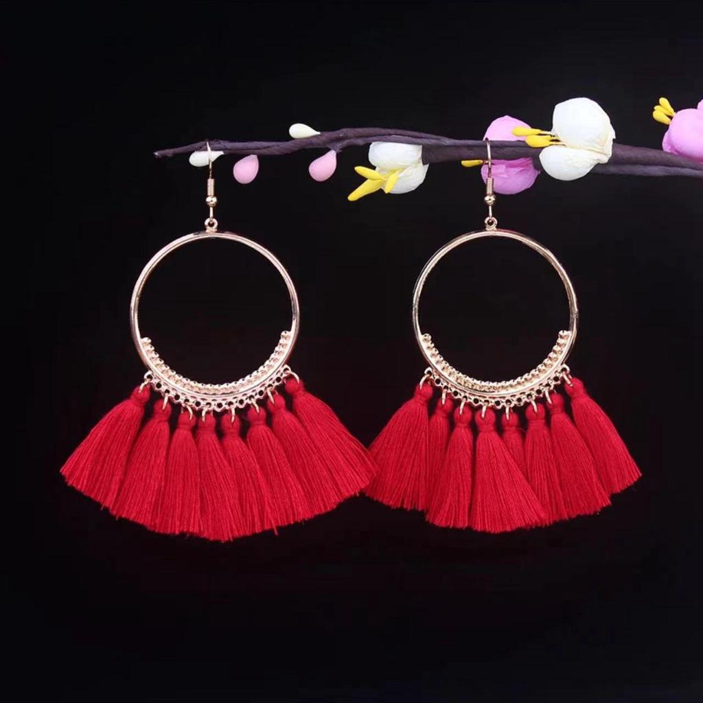 Bohemian Turquoise Owl Dream Catcher Tassel Earrings for Women