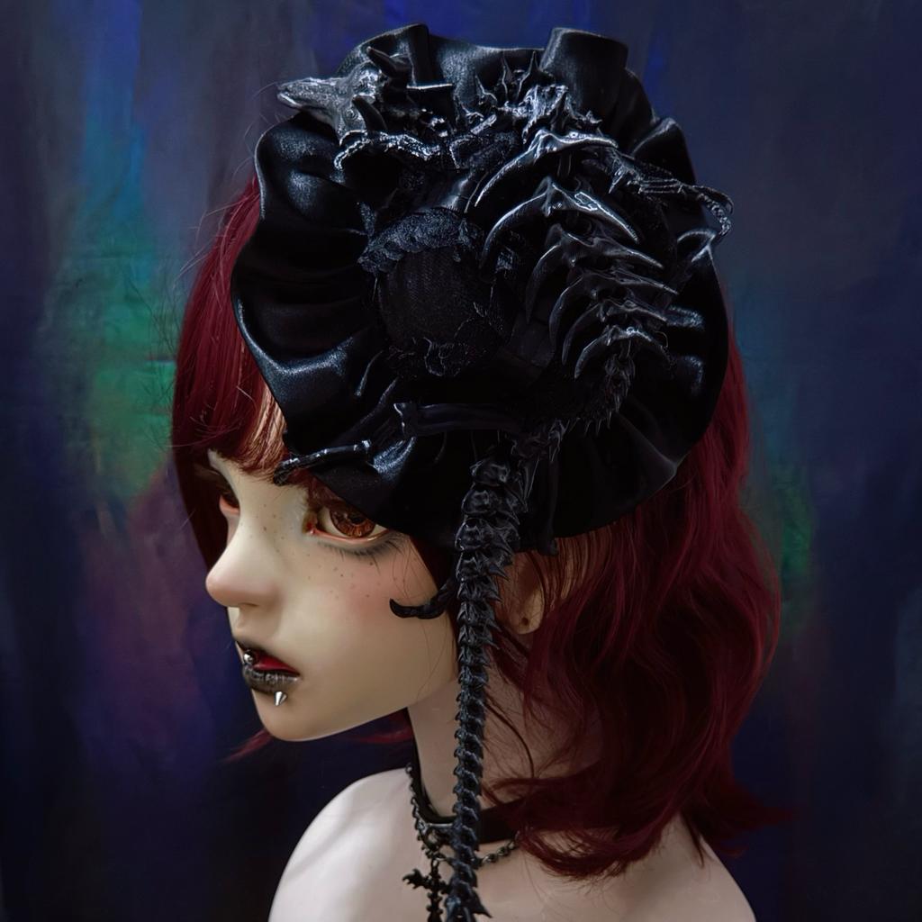 Gothic Lolita Black Satin Hat Barrettes Vintage Lolita Headdress Lolita Hair Accessories