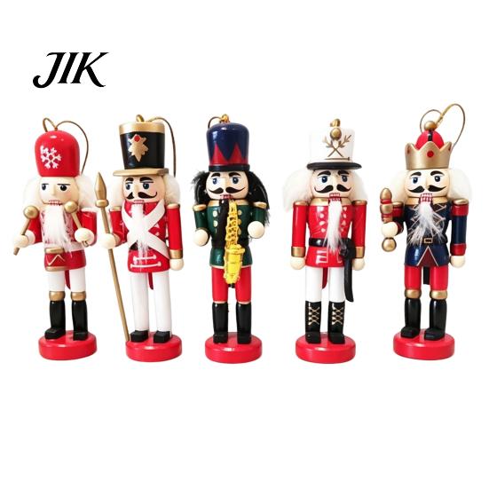 Retro Style Christmas Accents 5Pcs Wooden Nutcracker Ornaments, Handmade Soldier Figurines with Hanging Rope, Holiday Tree Decorations Classic