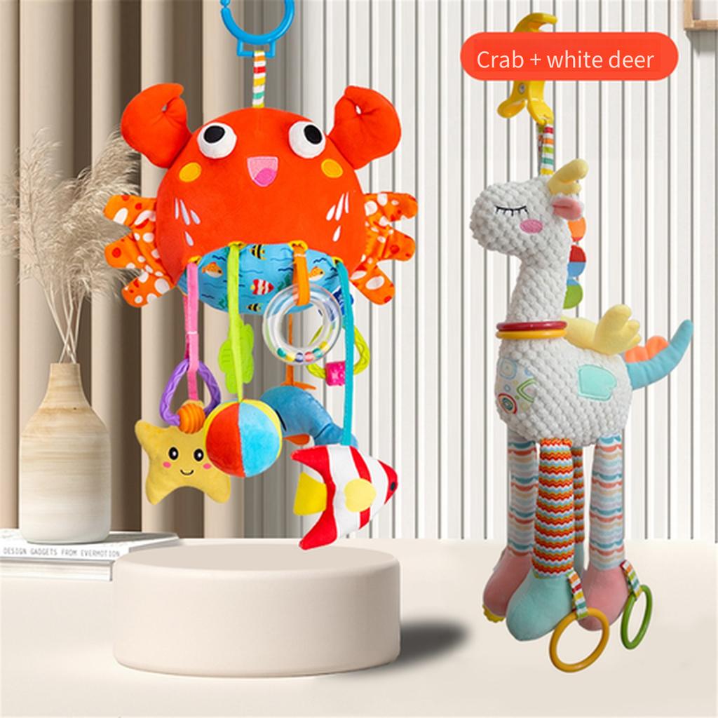 Pull String Baby Rattle Toy, Stroller Hanging Pendant, Sensory Grasp Training Toy, Car Seat Hanging Soothing Toy for Newborn Infant 0‑12 Months
