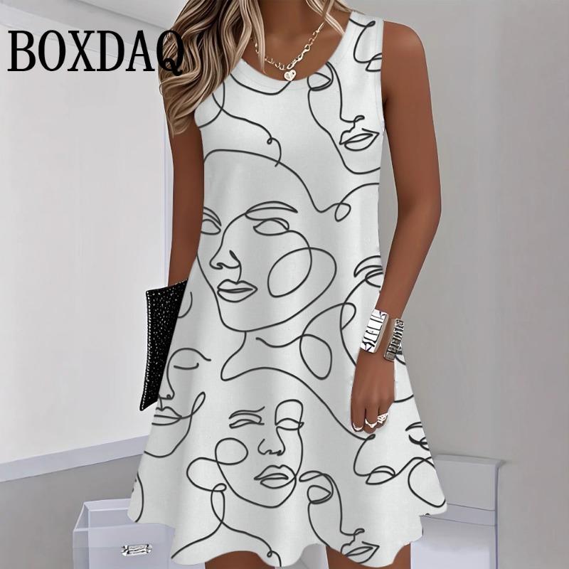 Summer Beach Sleeveless Tank Dress Women Sundress Casual Loose O-Neck Dresses For Women Fashion Street Hip Hop Short Dress