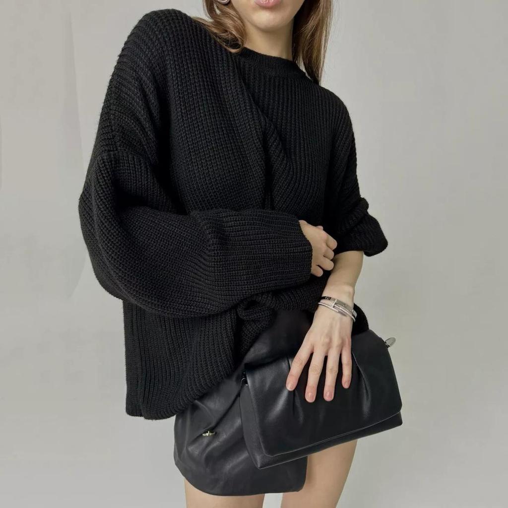 Women's Autumn and Winter Solid Colour Round Neck Loose Knitted Pullover Sweater
