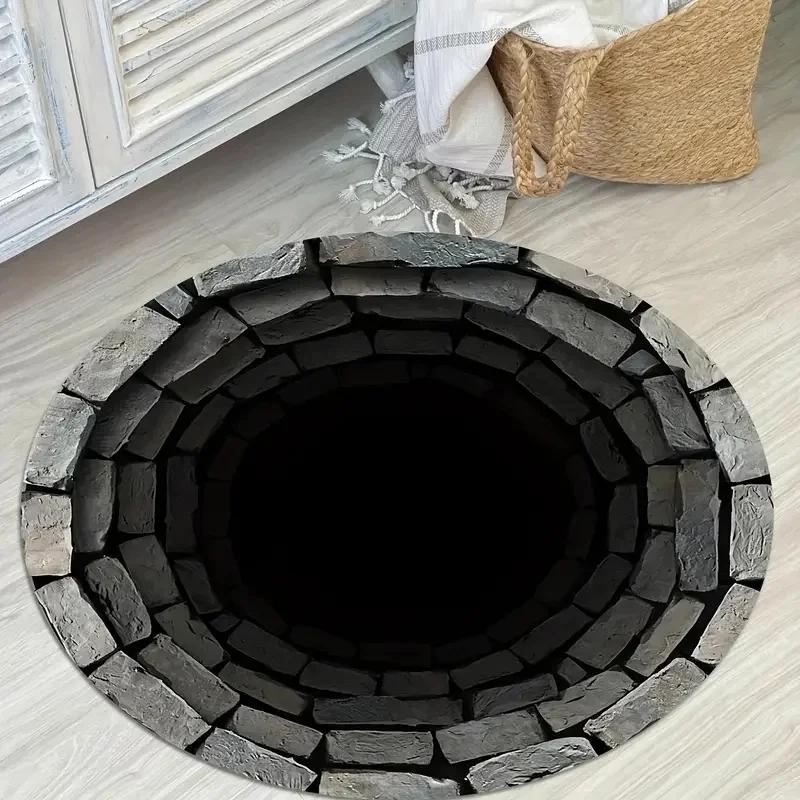 Round Rug– Deep Pit Trap Print Floor Mat for Entry, Living Room or Bedroom Fun Decor