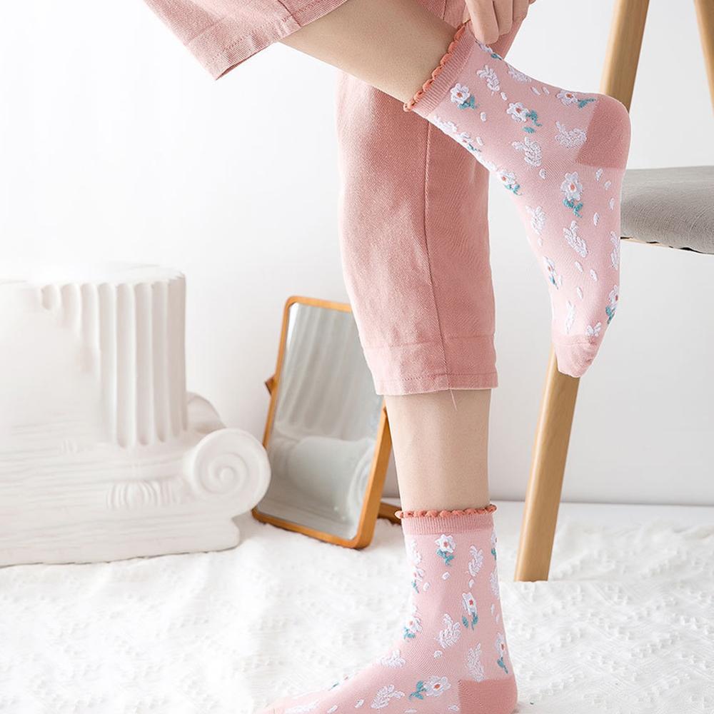 6 Pairs Printed Bubble Mouth Women Round Neck Socks Fashionable Three-Dimensional Printing Design Soft Lightweight Casual Socks