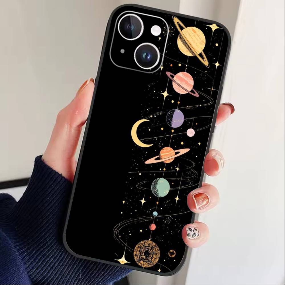 Starry Night whimsical landscape Phone Case For iPhone 16,15,14,13,12,17,Pro Max,Plus Silicone Black Case