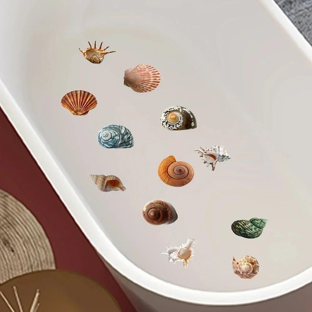 1 Set of 6 Anti Slip Bathtub Stickers - Beach Shell Conch Pattern Stickers, Bathroom Floor Waterproof Frosted Bathtub Stickers