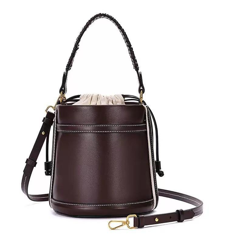 

ZA Home 2025 Brown Double-Handle Cylindrical Hand-Handled Bucket Bag Women s Shoulder малиновий