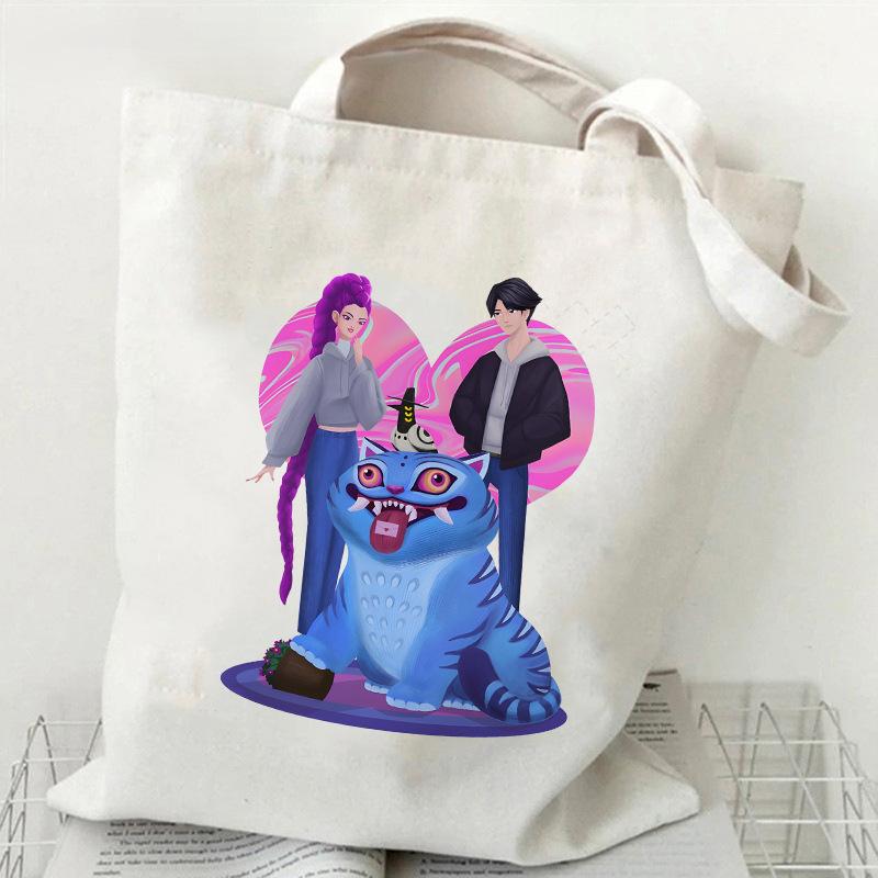 

Холщовая сумка с принтом KPOP Demon Hunter Group, студенческая повседневная трендовая сумка, сумка для покупок CLE 35*40