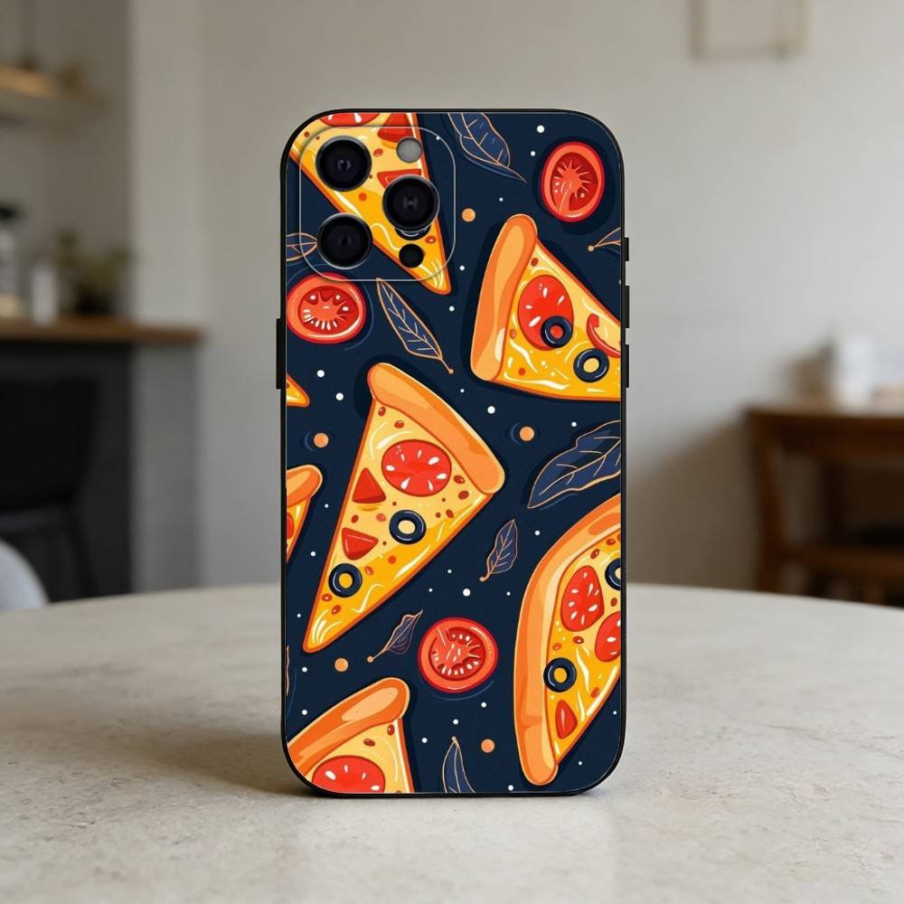 delicious cartoon pizza Phone Case For iPhone 17,16,15,14,13,12,11 Plus,Pro Max,SE4Soft Silicone Black Cover