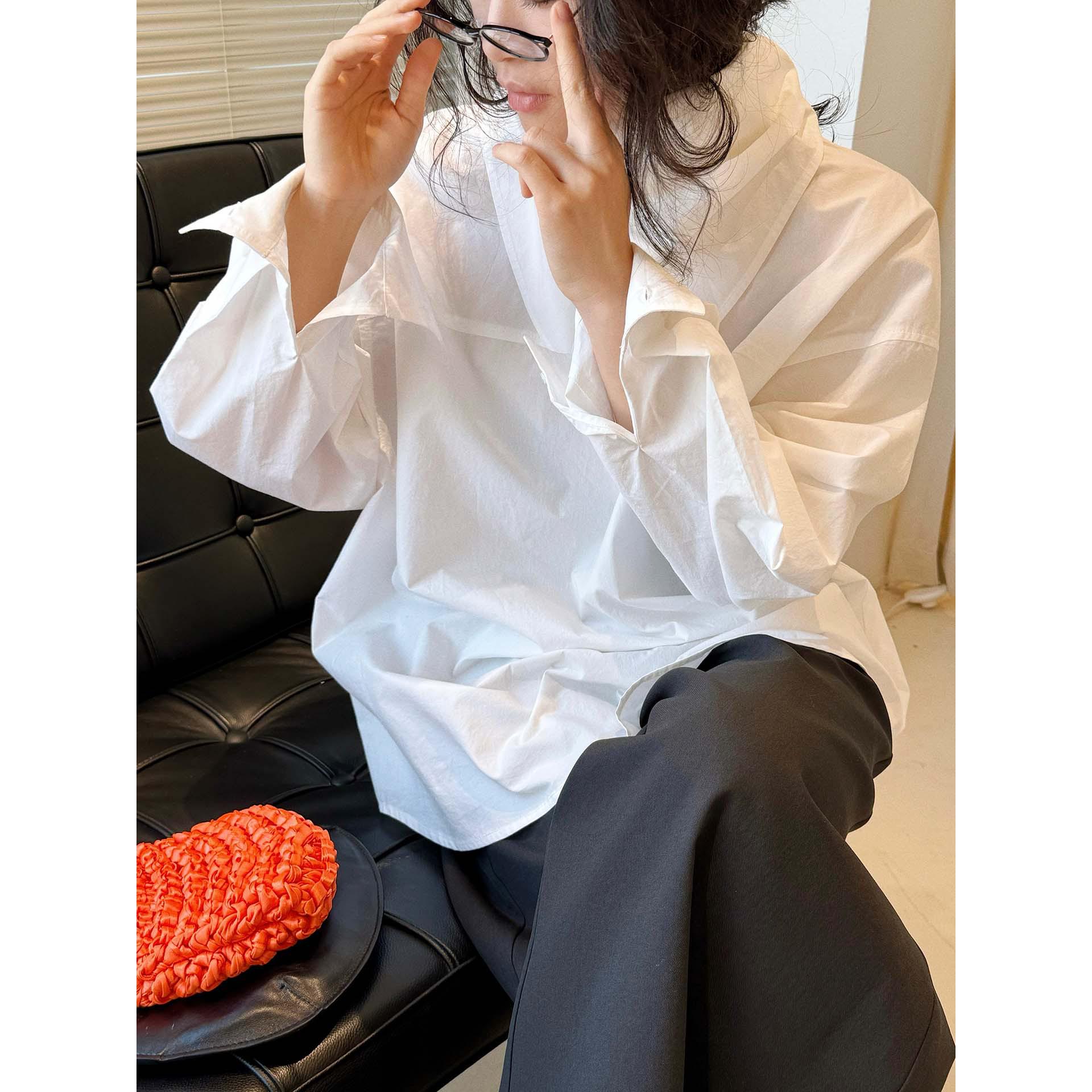 Xu Man Spring Japanese-Style Triangle Scarf Round Neck Patchwork Loose Top for Women Small белый