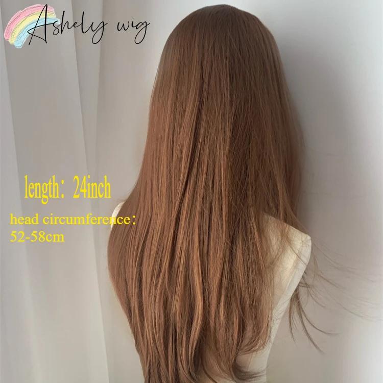 Ashely Long Straight Wig for Women Honey Brown Lace Front Wig 24inch Lace Frontal Synthetic Wigs for Daily Use Party Sissy