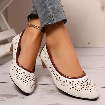 Mode 2025 Neue Damenpumps Sommer Modeabsätze Damen Leder Cut-outs Lässig Strand High Heels Hochzeitsschuhe Braut Zapatos De Mujer