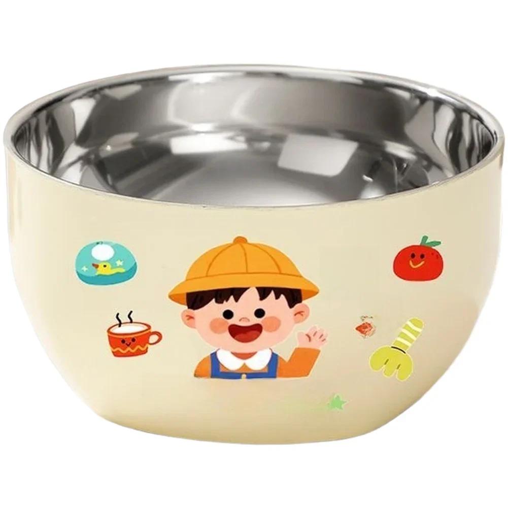 1 Set Schüssel zum Servieren von Nudeln, Obst, Joghurt und Reis Edelstahl Kinderschüssel mit Saugfuß Cartoon Babyfütterungsschüssel