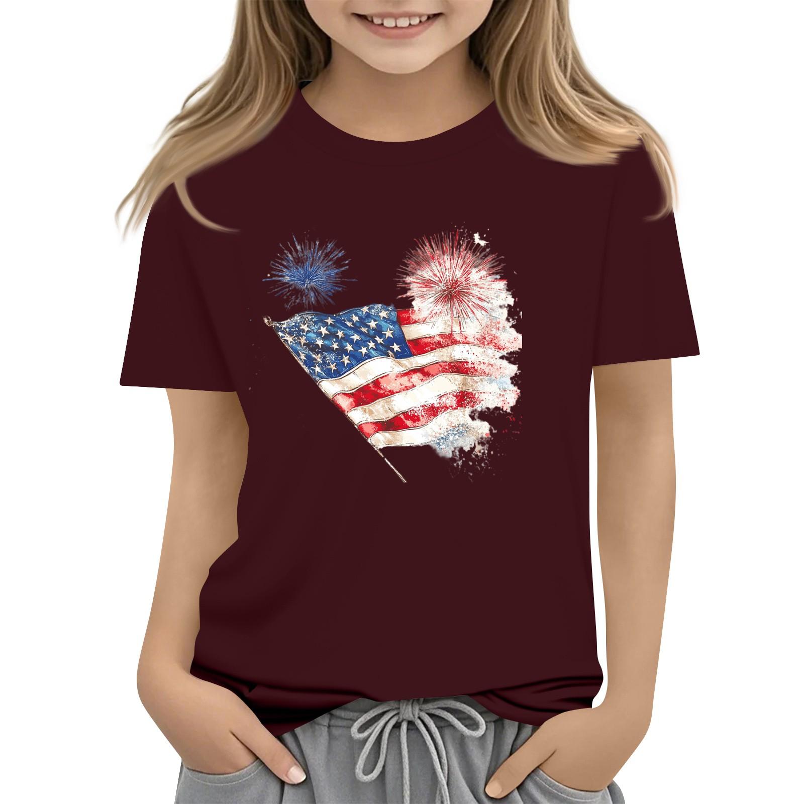 

Children s Round-Neck Independence Day Short-Sleeved Casual T-shirt Top 160 винный