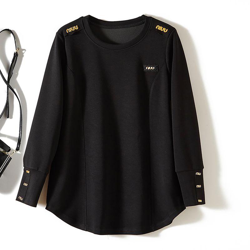 

Stylish Hard Style Female Long Sleeve Stretch Brocade Cotton Black round Neck T-shirt Spring & Fall Winter Bandage Dress Base Shirt Is Thick Black L