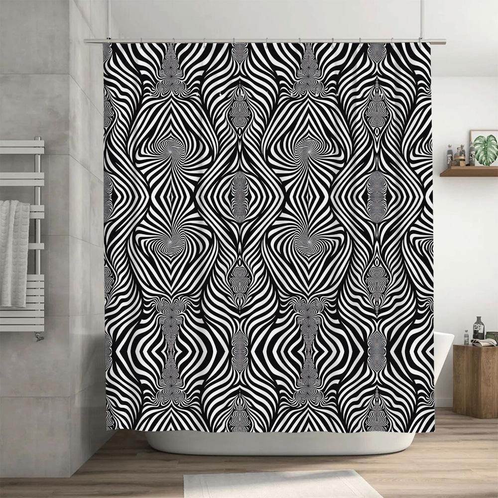 Black White Zebra Print Shower Curtain Patterned Bath Decor for Bathroom Remodeling Set Includes Rod (L 72 x W 39 inches) [Produ