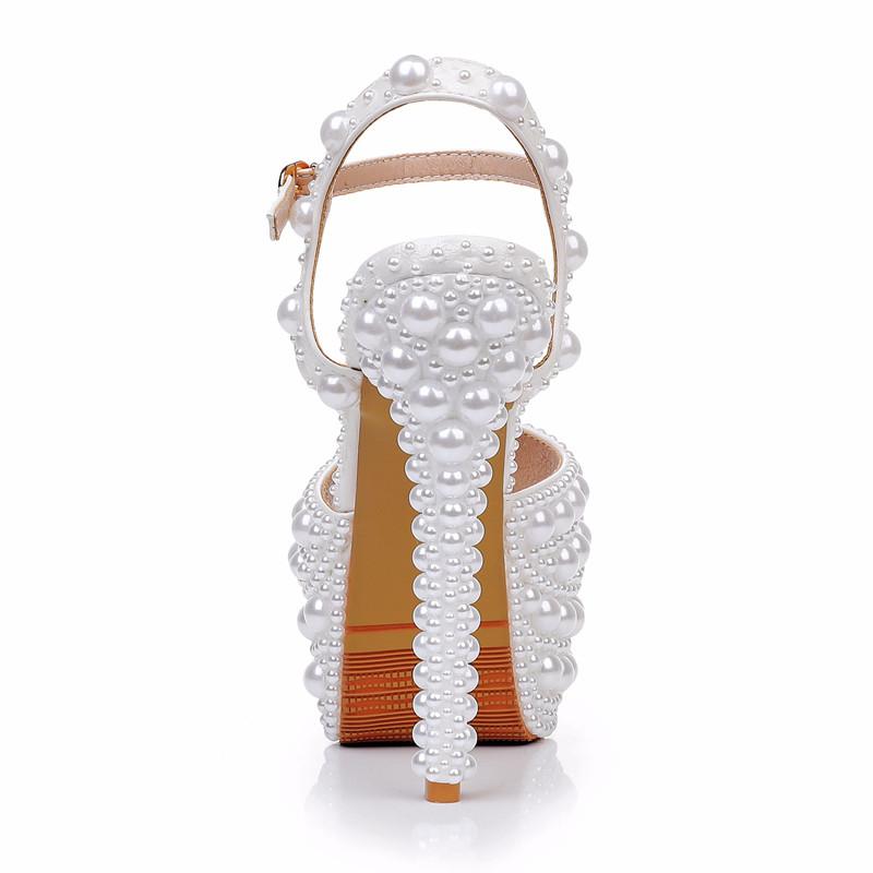 Luxury Full Pearls Beaded Peep toe Women Gladiator Sandals Summer Platform Wedges 14cm High heels Wedding Party Shoes