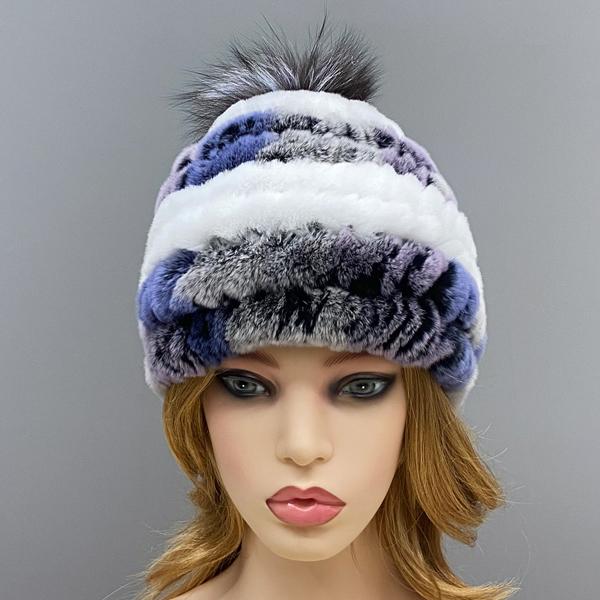Căciulă Tricotată cu Pompom pentru Femei Iarnă Caldă Blană Naturală de Iepure Rex Vulpe Pompom Cranii Fete Căciuli Groase Colorate