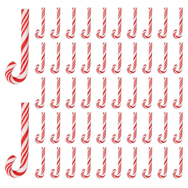 400Pcs Red And White Handmade Christmas Candy Cane Kawaii Miniature Food Dollhouse Home Decor