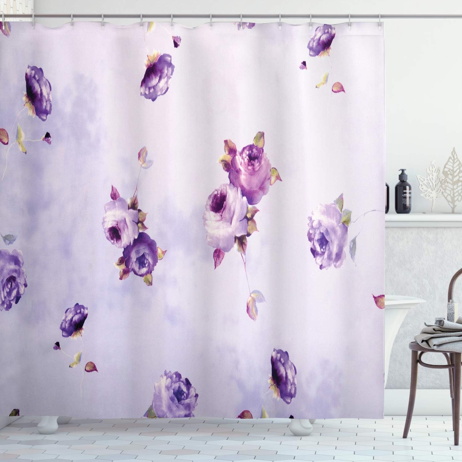 

Landscape Shower Curtain, Old Village With Colorful Plants And Flower Gate Greek Houses Artwork, Cloth Fabric Bathroom Decor Set W60H190(CM)-1 Pcs