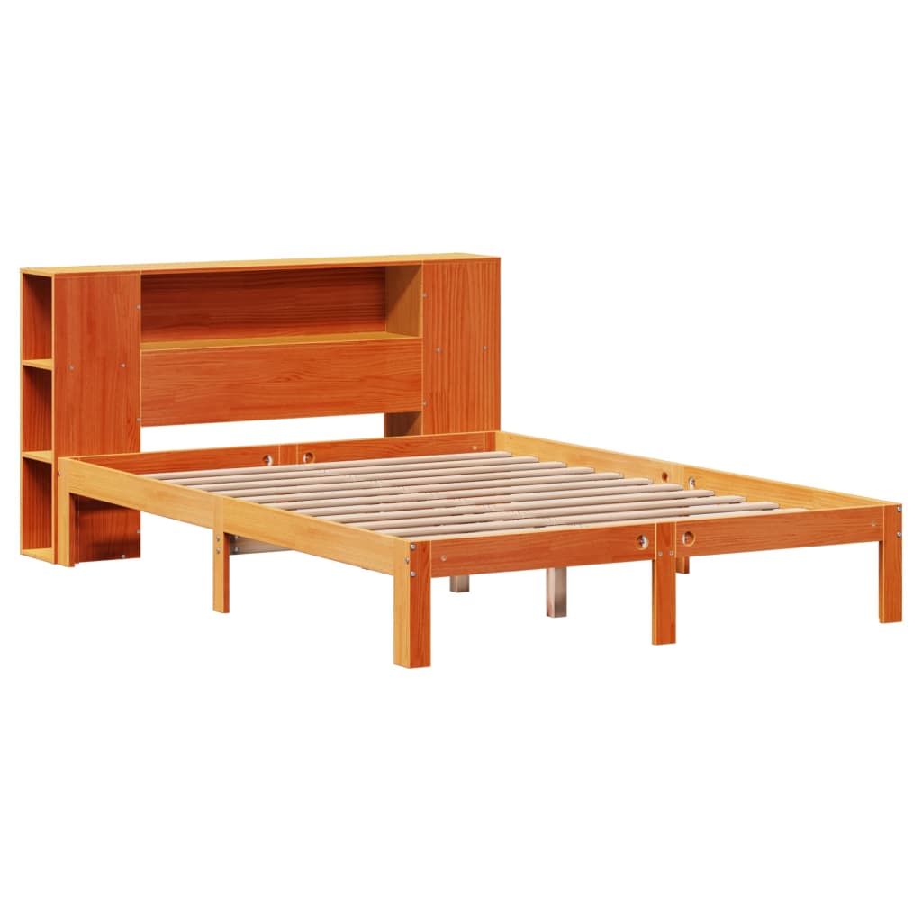 Solid Wood Bed with Shelf Without Mattress Wax Brown 135 x 190 cm