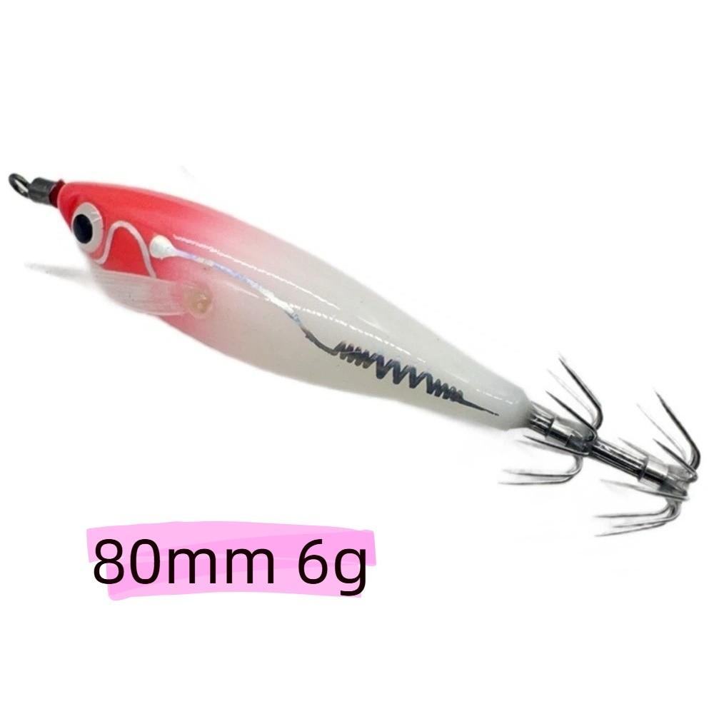80mm 6g Glowing Squid Jig Round Belly Wooden Material Squid Fishing Hook Glowing Feature Horizontal Wooden Shrimp Night Fishing