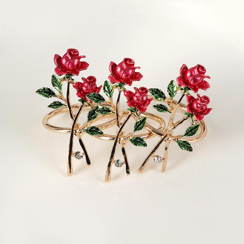 1Pc Towel Wedding Dress Napkin Ring Valentine's Day Zinc Alloy Western Style Red Rose Restaurant Decoration