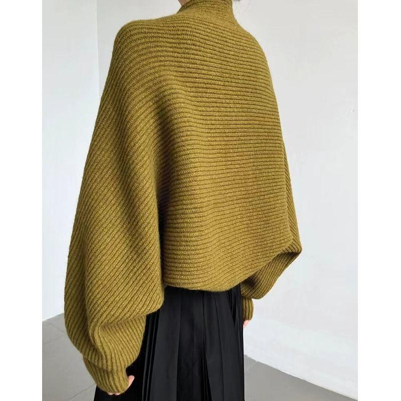 Thick Premium Elegant Vest Knit Cardigan Women Autumn Winter Batwing Sleeve Cropped Cape