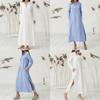 Luxurious Women's Kaftan Cotton Long Sleeve Plain Casual Oversized Maxi Shirt Dress