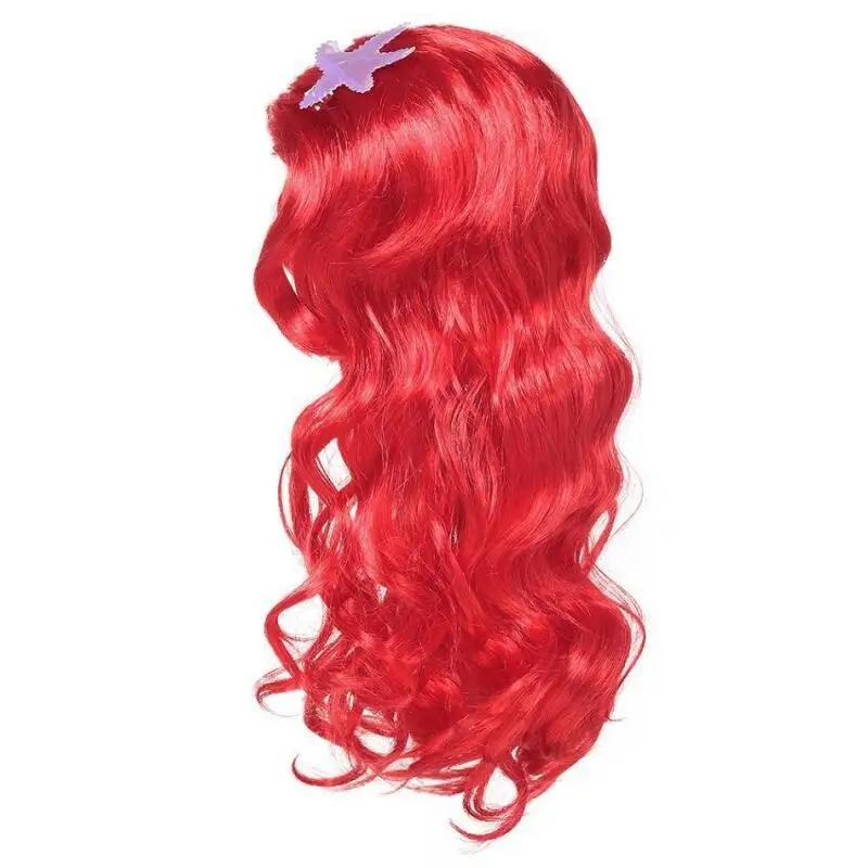 Ariel Little Mermaid Wig for Girls Red Wavy Long Hair with Cute Mermaid Tail Purse Bag Halloween Carnival Cosplay Accessories