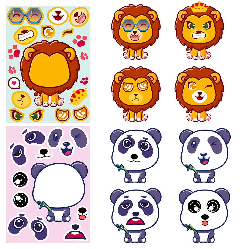 612Sheets Animal Make A Face Puzzle Stickers Kids Lion Owl Panda Make Your Own Diy Game Children Cartoon Jigsaw Education Toys