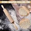 Wooden Rolling Pin, Rose Flower Embossed Engraved Carved Rolling Pin