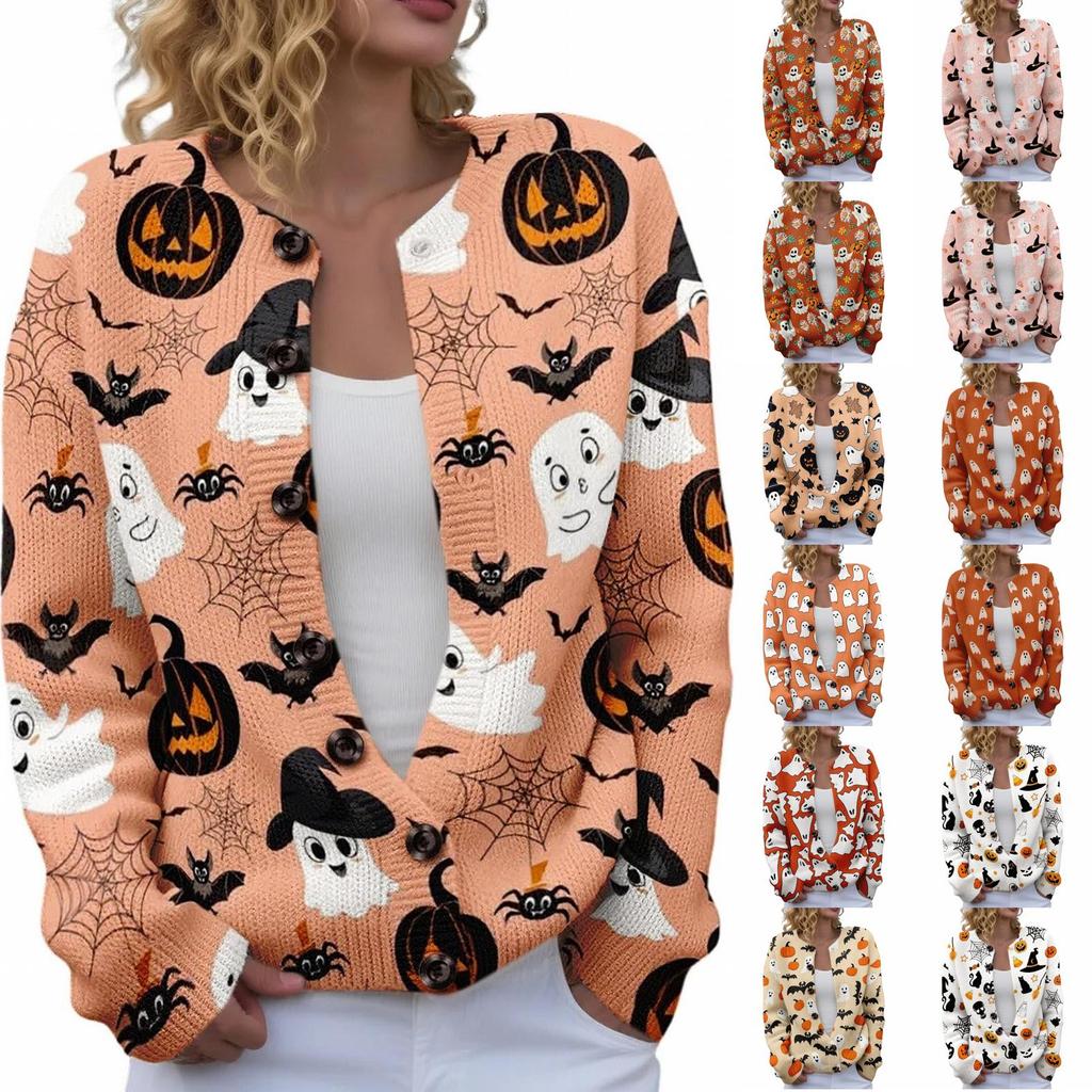 Damen Halloween Strick-Cardigan mit Knöpfen
